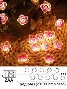 1m/2m Pink Sakura Flower String Lights, Pink Fairy Sakura Flower Vine LED Lights, Suitable For Bedroom, Window, Wall, Wedding, Birthday Party, Gift - Multicolor - View 16