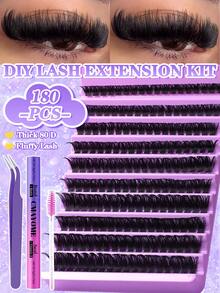640/592/576 piezas Conjunto de pestañas individuales con rizado D, incluye pegamento para pestañas, pinzas, cepillo para pestañas, adecuado para principiantes, kit de extensión de pestañas postizas naturales y esponjosas, conjunto de pestañas de alto volumen con pegamento para pestañas, libro de maquillaje clásico DIY para el hogar, grupos de pestañas postizas de alta capacidad con herramientas - Morado - Ver 17