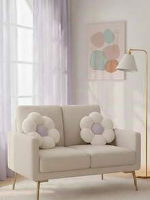 Daisy Flower Shaped Ultra Soft Plush Seat Cushion / Floor Pillow - 45x45 Cm - Made In Turkey - Dusty Purple - View 3