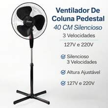 Silent 40cm Pedestal Pedestal Fan With 3 Speeds, 127V And 220V, Adjustable Height, Futuro Brasil - 黑色 220伏 - 查看 2