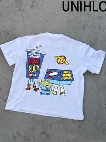 Disney UNIHLO Cartoon  Pattern Print  Summer Casual Versatile Pure Cotton T-Shirt Suitable For Any Place - White - View 4