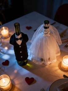 1 set decor pentru sticlă de vin de nuntă, ținută formală pentru mire și mire, decorare masă pentru petrecere de nuntă, cadou de aniversare - Multicolor - Vizualizare 7