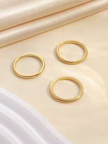 Set de 3 anillos minimalistas de acero inoxidable dorado, adecuado para uso diario de mujeres o como regalo - Amarillo Oro - Ver 2