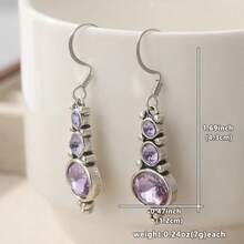 1 Pair Classic & Elegant Women's Earrings, Inlaid With Purple Cubic Zirconia, Round Pendant Earrings, Suitable For Wearing On Holidays And Weddings, Refined Feminine Accessory, Ideal Holiday Gift - Violet Purple - View 7