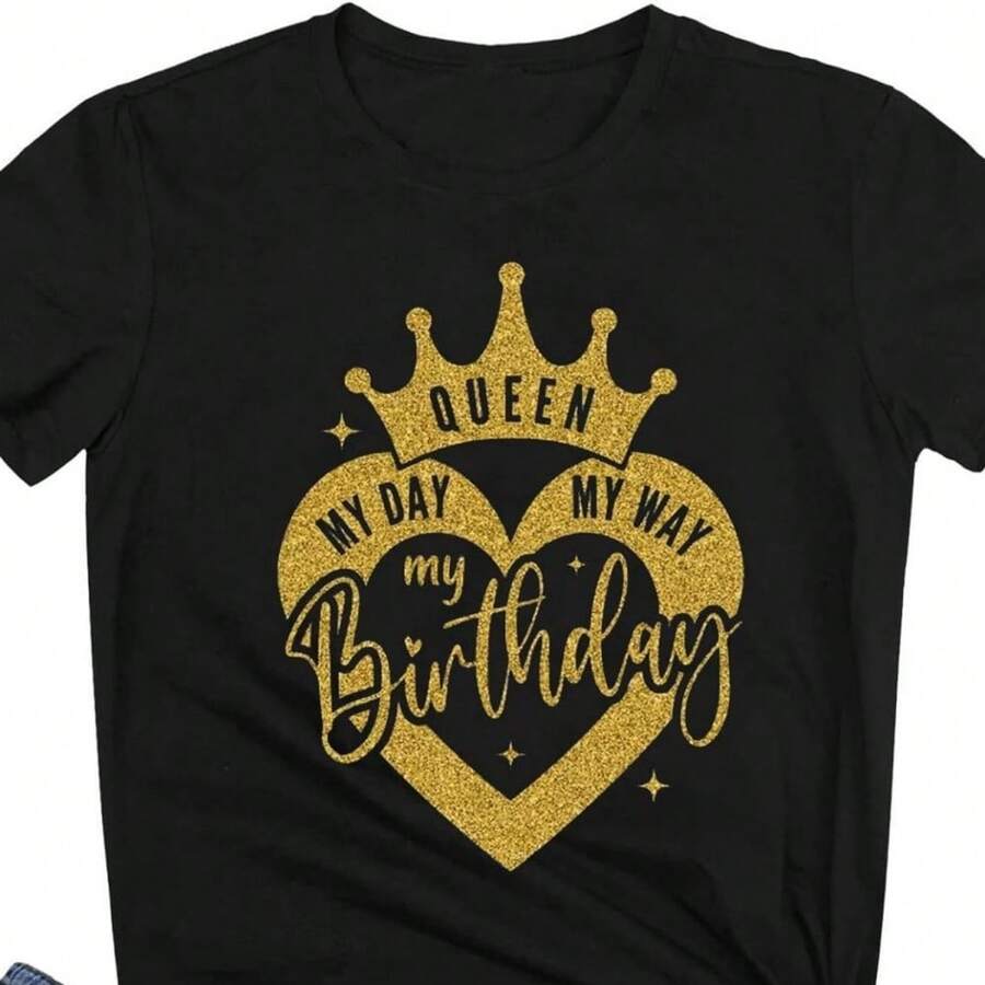 Happy Birthday Shirts For Women Cute MyDay MyWay Birthday Girl T Shirt - 黑色 - 查看 1