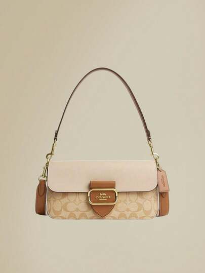 Coach Morgan Women's Fashion Casual Genuine Leather Shoulder Bag, Rivet Design, Adjustable Strap, Snap Button Closure