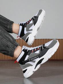 Men's Personalized Colorblock High-Top Thick Sole Shoes, Comfortable Versatile Casual Shoes With Breathable Mesh And Orange Accent Design, Suitable For Daily Wear And Outdoor Activities - white ash - View 11