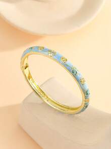 1pc Fashion New Style Gold Plated Flower Hollow Out Butterfly Pattern Enamel Cloisonne Bracelet Bangle Jewelry Gift For Girls Women - Mint Blue - View 2