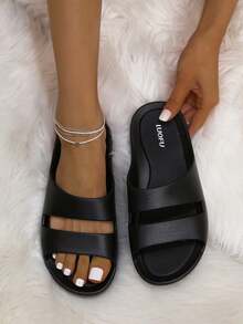 New Fashion Women Slippers, Comfortable Rubber Insole, Outdoor Casual Flip Flops, Slip-Resistant Beach Sandals, Home Shoes - 黑色 - 查看 3