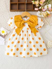 Vestido de verano para bebé niña con lunares amarillos y gran lazo - Amarillo - Ver 2