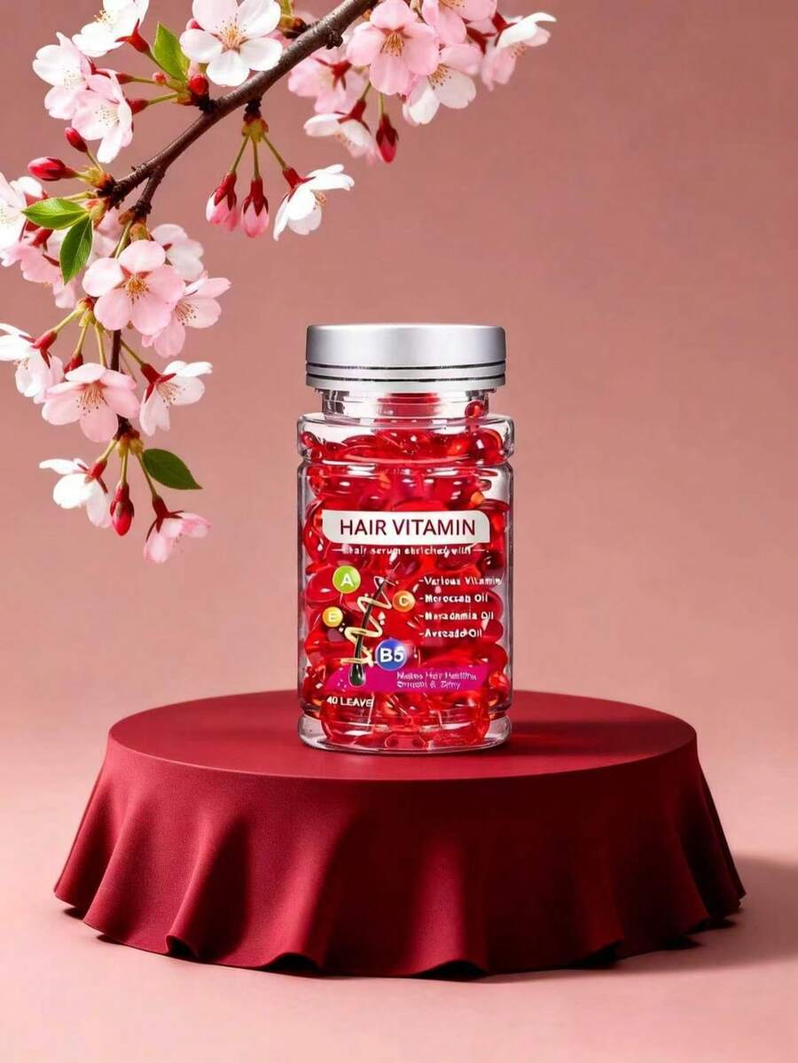 Hair Vitamin Serum Capsule For Frizzy & Dry Hair, Hair Treatment Oil No Rinse With Vitamins A C E Pro B5, Moroccan Macadamia Avocado Oil, Repair Damaged Hair, Hair Moisturizing, Smooth & Shiny - 紅色 - 查看 1