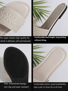 Plus Size 41 Beige Women's Slippers, Round Toe Flat Sandals For Spring/Summer, Suitable For Dresses To Make Legs Look Longer, Fashion Rhinestone Strap Slides, Beautiful Girl Summer Beach Shoes, Non-Slip Home Slippers, Lovely Girl Plastic Slippers Size 43 - Beige - View 6