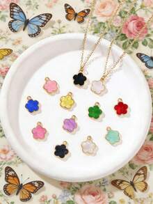 5/20/30/50/100/200/300/500pcs Multi-Color Fashionable Elegant Four-Leaf Clover & Five-Petal Flower Pendant, Suitable For DIY Necklace, Bracelet, Earring, Keychain, Phone Strap, Couple Gift Jewelry Making - Five-petal Flower - View 5
