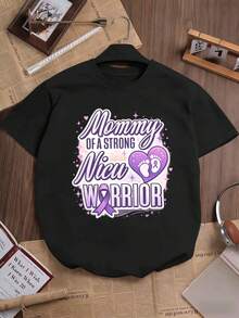 Maglietta Mommy Strong NICU Warrior 100% cotone, girocollo, vestibilità ampia, comoda, stampa statement - nero - Visualizzare 2