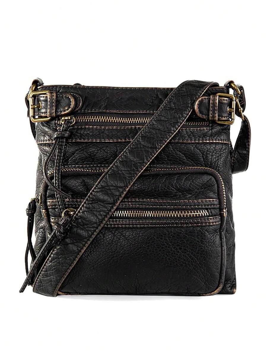 Designer Crossbody Bag For Women Luxury Soft Washed Leather Bag Multi Pocket Shoulder Purses With Long Adjustable Strap - Multicolor - View 1