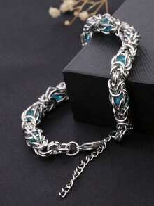 1pc Stainless Steel Silver Punk Style Exaggerated Wavy Design Artificial Sapphire & Cubic Zirconia Thick Chain Bracelet, Adjustable, Fashionable & Versatile, Suitable For Men's Daily Wear And Parties, Great Gift For Boyfriend, Brother LWLX - Wave-shaped Sapphire Bracelet - View 5