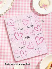 Funda para tablet de 3 pliegues con ranura transparente para lápiz, con fondo rosa, diseño de arte con corazones y letras, impresión clara, protección de borde suave de TPU, ranura integrada para lápiz, soporte de 3 pliegues, función de suspensión/activación magnética, adecuada para Mini4/Mini5/Mini6/Mini7/Air/Air2 - Multicolor - Ver 3