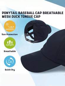 1pc Unisex Baseball Cap With Ponytail Hole - Breathable Quick-Dry Mesh Cap, Adjustable Design, Available In Black/White/Pink/Gray, Suitable For Running & Casual Wear. Material: [Fabric Material] - Multicolor - View 8