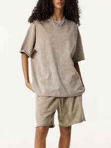 2026 Must-Have 260G Heavyweight Oversized Acid Wash Black Denim Shorts For Men, Comfy Baggy Fit With Elastic Waist & Adjustable Drawstring, Vintage Washed Summer Streetwear Shorts Ideal For Daily Casual, Skate Sessions And Weekend Hangouts - 摩卡棕 - 查看 4