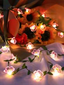 1m/2m Pink Sakura Flower String Lights, Pink Fairy Sakura Flower Vine LED Lights, Suitable For Bedroom, Window, Wall, Wedding, Birthday Party, Gift - Multicolor - View 2