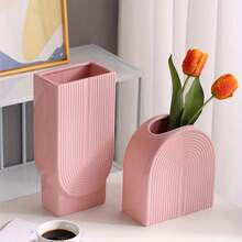 Vase en céramique rose géométrique moderne - Décoration d'intérieur - Taille unique - Voir 6