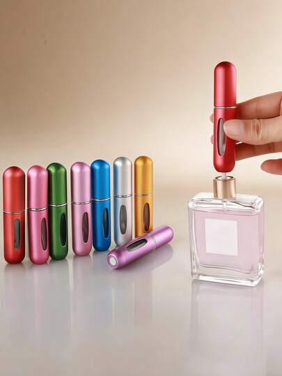 1pc/2pcs/3pcs/4pcs/5pcs 5ml Perfume Refillable Spray Bottle, Travel Portable Atomizer, TSA Approved, Leak-Proof, Reusable, Stylish Makeup Bag Storage, Available In Pink, Blue, Black, Gold, Silver, Light Blue, Rose Red, Gray, Green, Red