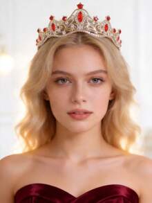 1pc Elegant Women's Fashion Princess 3D Crown Sweet Luxury Rhinestone Birthday Wedding Hair Accessory Headband - Red - View 2