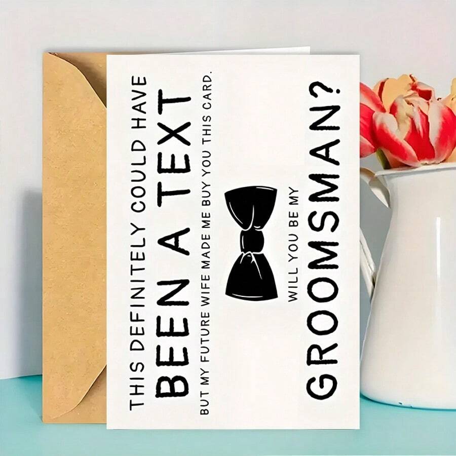 1张婚礼祝贺卡及信封，“你愿意做我的伴郎吗？”求婚明信片，伴郎礼品卡 - 套裝 - 查看 1