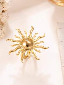1枚18K镀金不锈钢夸张太阳形状开口戒指，适合女性海滩度假、日常佩戴或作为礼物 - 金黃色 - 查看 5