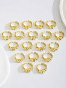 1pc Fashionable Cubic Zirconia Inlaid Letter Square Ring, Suitable For Boy Girl And Children, Street Accessory, Daily Wear, Exquisite Jewelry (Random Shipment Of New And Old Versions) - Yellow Gold - View 9
