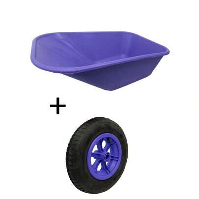 LILAC WHEELBARROW REPLACEMENT PLASTIC BODY 110 Litre NO HOLES + 14" LILAC WHEEL