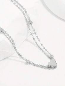 1pc S925 Sterling Silver Minimalist Romantic Double-Layer Heart Anklet, Versatile Daily Wear & Vacation Accessory, Delicate Anklet Gift For Women - Love - View 3