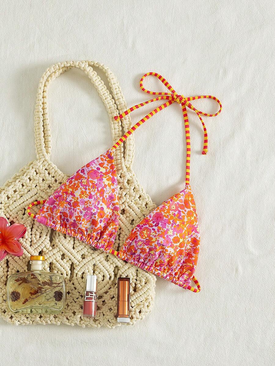 PEPPERMOLLY Bộ đồ bơi Tankini in họa tiết hoa tươi vui nhộn - Đồ bơi ôm sát | Đồ bơi đi biển - Hồng Cam - Xem 1