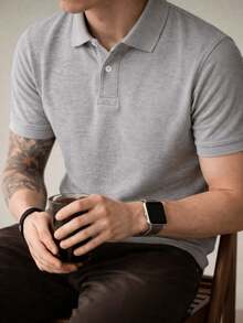 Kit Of 2 Men's Slim-Fit Polo Shirts, Comfortable, All Regular Fit, Double Button. - 黑灰 - 查看 2