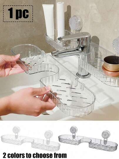 1pc Faucet Suction Cup Storage Rack | Bathroom Sink, Toilet, Vanity Wall Mounted Organizer | Christmas Gift Idea, Stocking Stuffer, Home Decor | For Cosmetics, Toothbrush, Soap, Sponge, Skincare | Self-Adhesive, No Drilling, Waterproof, Space Saving | Essential For Kitchen, Shower, Vanity, Dorm, Cabin, Apartment