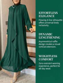 Fashion Retro Solid Green Traditional Arabic Loose Robe Dress, Modest Spring - Green - View 5