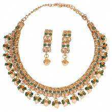 Jewelry Sets For Women Temple Necklace Set Kundan Polki Wedding Gre1en Faux Emerald Pearl Bollywood Style Antique Gold Artificial Bridal Desi Traditional  Accessories - D650Gre1en&Pearl - 查看 10