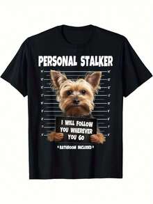 Men's Yorkie Lovers Funny "I Will Follow You" Yorkie Dog T-Shirt - Casual Short Sleeve Round Neck Tee With Personal Stalker Graphic, Machine Washable For Yorkie Owners & Dog Walkers 180g - 黑色 - 查看 6