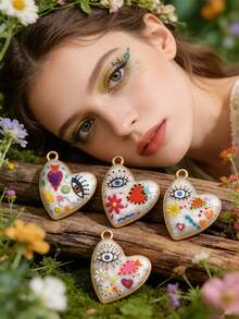 2/50pcs Random Multi-Color Fashionable Dark Heart & Devil's Eye Pendant, Suitable For DIY Necklace, Bracelet, Earring, Keychain, Phone Chain, Couple Gift Jewelry Making - Multicolor - View 2