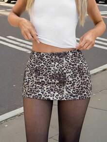 HoloChill 女士休闲波西米亚豹纹迷你裙，时尚短款直筒梭织面料半身裙，带拉链和口袋，女士夏季服装，派对服装，海滩度假服装，优雅女士半身裙 - 彩色 - 查看 2