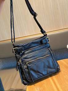 Designer Crossbody Bag For Women Luxury Soft Washed Leather Bag Multi Pocket Shoulder Purses With Long Adjustable Strap - Multicolor - View 6