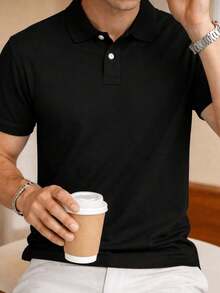 Kit Of 2 Men's Slim-Fit Polo Shirts, Comfortable, All Regular Fit, Double Button. - Black and BlueM - View 3