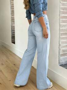 Quần jeans ống đứng dáng thường ngày cho nữ, chất liệu denim mài. - Rửa nhẹ - Xem 3