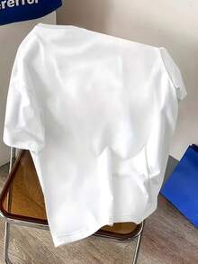 美式街头风 Geedup 字母印花T恤，白色宽松短袖，男士休闲T恤，春夏日常穿着，字母图案印花，白色上衣，男士衬衫 - 白色 - 查看 2