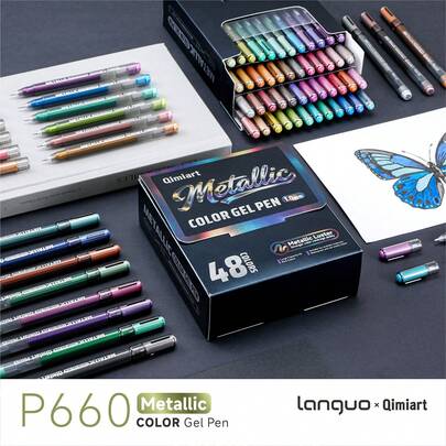 48-Color Metal Gel Pen Set, 1.0mm Thick Tungsten Steel Tip, Large Capacity Ink (2.2g), Strong Metallic Luster & High Coverage, Suitable For Multiple Materials (Glass/Ceramic/Plastic/Wood/Stone/Nail Art), Ideal For Journaling, DIY, Model Painting, Essential For Professional Artists