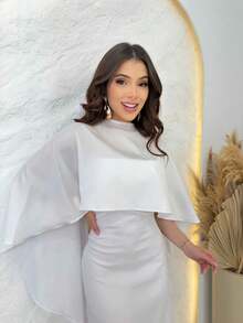 Strapless Midi Dress With Cape - White - View 3