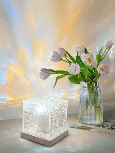 1pc 16-Color Northern Lights Wave Ripple Flame Projection Lamp, Touch & Remote Control, Adjustable Multi-Color, Creates Romantic & Cozy Ambiance, USB Powered, Suitable For Bedroom, Holiday Decor, Birthday Party, ABS Material, Bedroom Projection Lamp