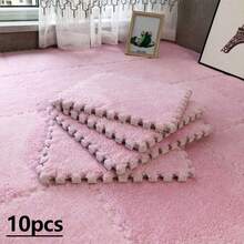 10pcs, 30cm, 60cm Plush Patchwork Rug Tiles, Bedroom Square Decorative Floor Mat, Bedside Cute Carpet, Thick Foam Floor Pad, Odorless Soft Interlocking Floor Protector Mat, Multi-Color Patchwork Rug, Comfortable Room Floor Mat, Suitable For Bedroom, Study, Living Room, Balcony - Plush Floor Mat - View 48