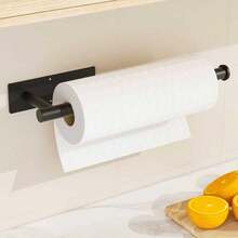 No Drill Stainless Steel Kitchen Bathroom Wall-Mounted Paper Towel Holder - Heavy Duty Sink Organizer Rack For Toilet Paper, Cling Wrap - Space Saving Paper Towel Dispenser - Black - 1pc - View 6