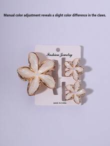 3个锌合金珐琅百合花发夹，可爱女孩夏季海滩度假发夹，雏菊花发夹，女士半包式发夹，发爪，仙女发夹（随机款式纸板），秋冬季发夹爪发饰优雅爪夹 - 彩色 - 查看 3